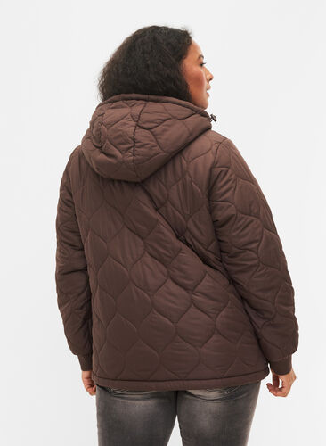 Quiltet termoanorakk med hette, Black Coffee, Model image number 1