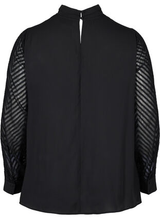 Høyhalset bluse med lange gjennomsiktige ermer, Black, Packshot image number 1
