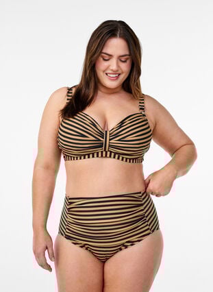Zizzi Bikinioverdel med bøyle og mønster, Brun, Model image number 1