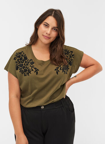 T-skjorte i bomull med mønster, Ivy Green, Model image number 0