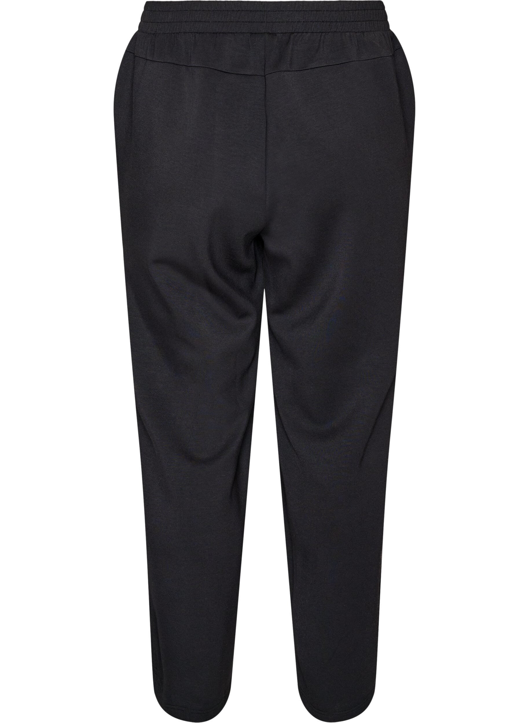 ZizziLoose fit jerseybukser med h&oslash;y midje og lommer, Svart, Packshot image number 1