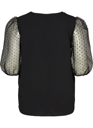 Bluse med transparente puffermer, Black, Packshot image number 1