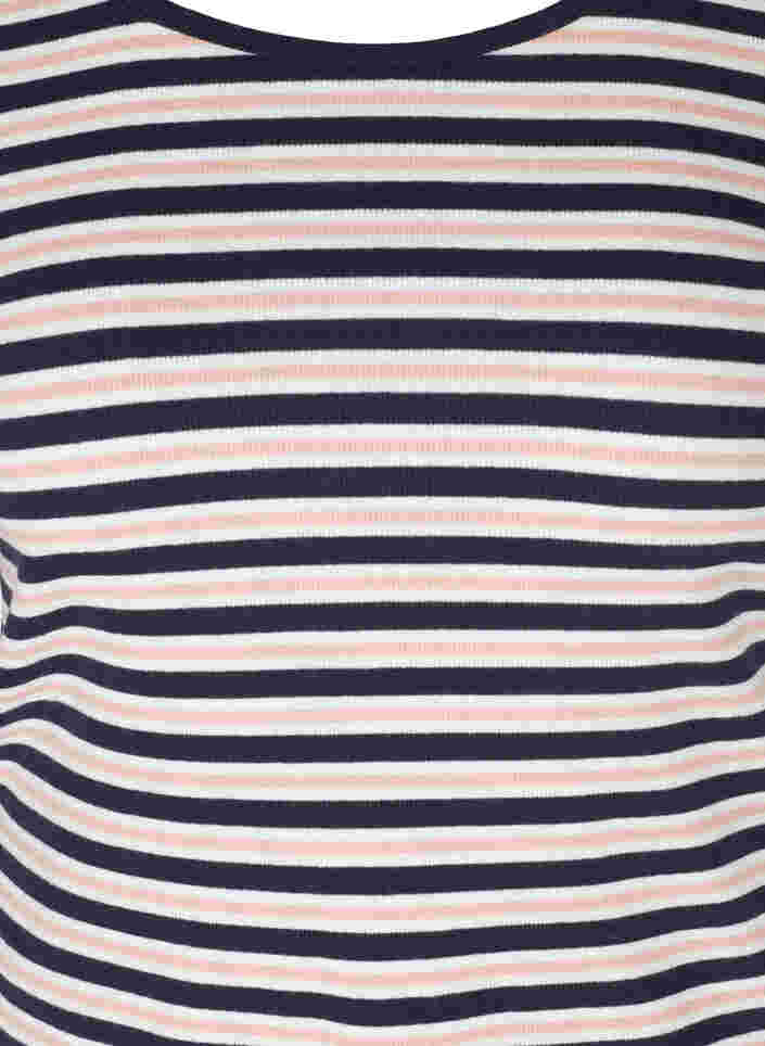 Stripete T-skjorte i bomull med ribbet struktur, Blue Rose Stripe, Packshot image number 2