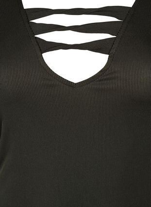 Tettsittende kjole med V-hals og stroppedetaljer, Black, Packshot image number 2