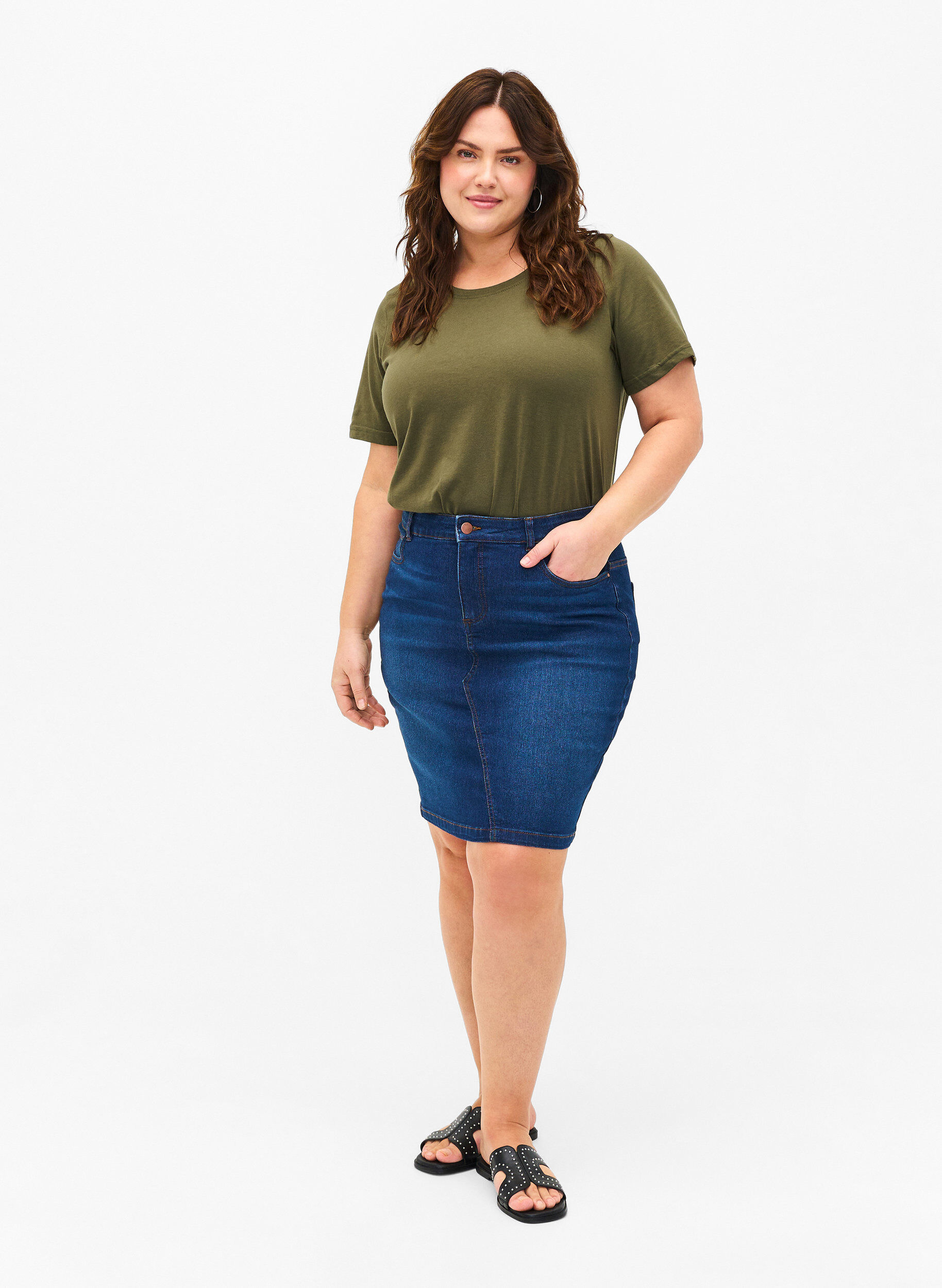 Zizzi FLASH - T-skjorte med rund hals, Olivie Night, Model image number 2