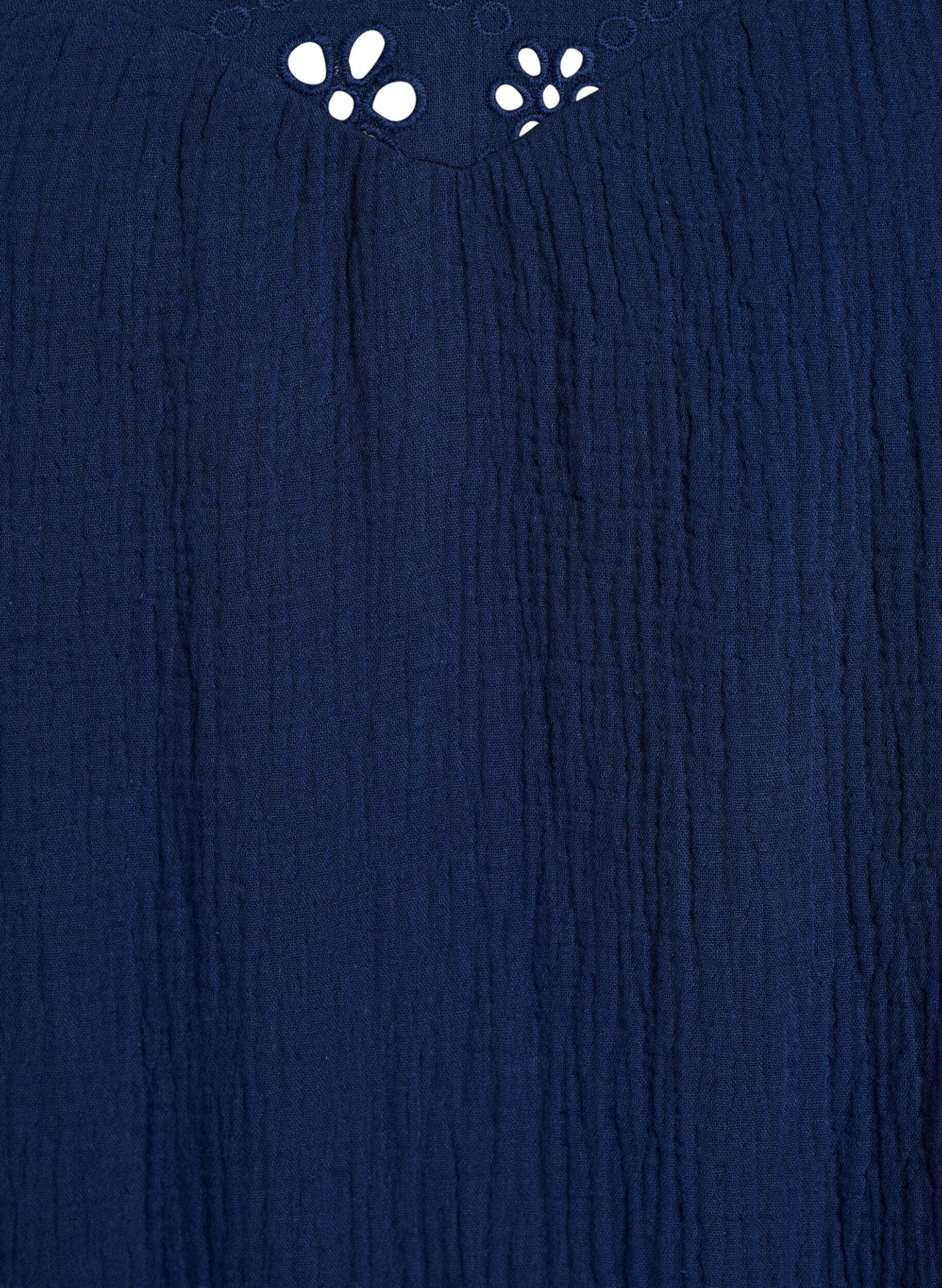 Zizzi Bluse i bomullsmusselin med broderie anglaise og 1/2 ermer, Bl&aring;, Packshot image number 2