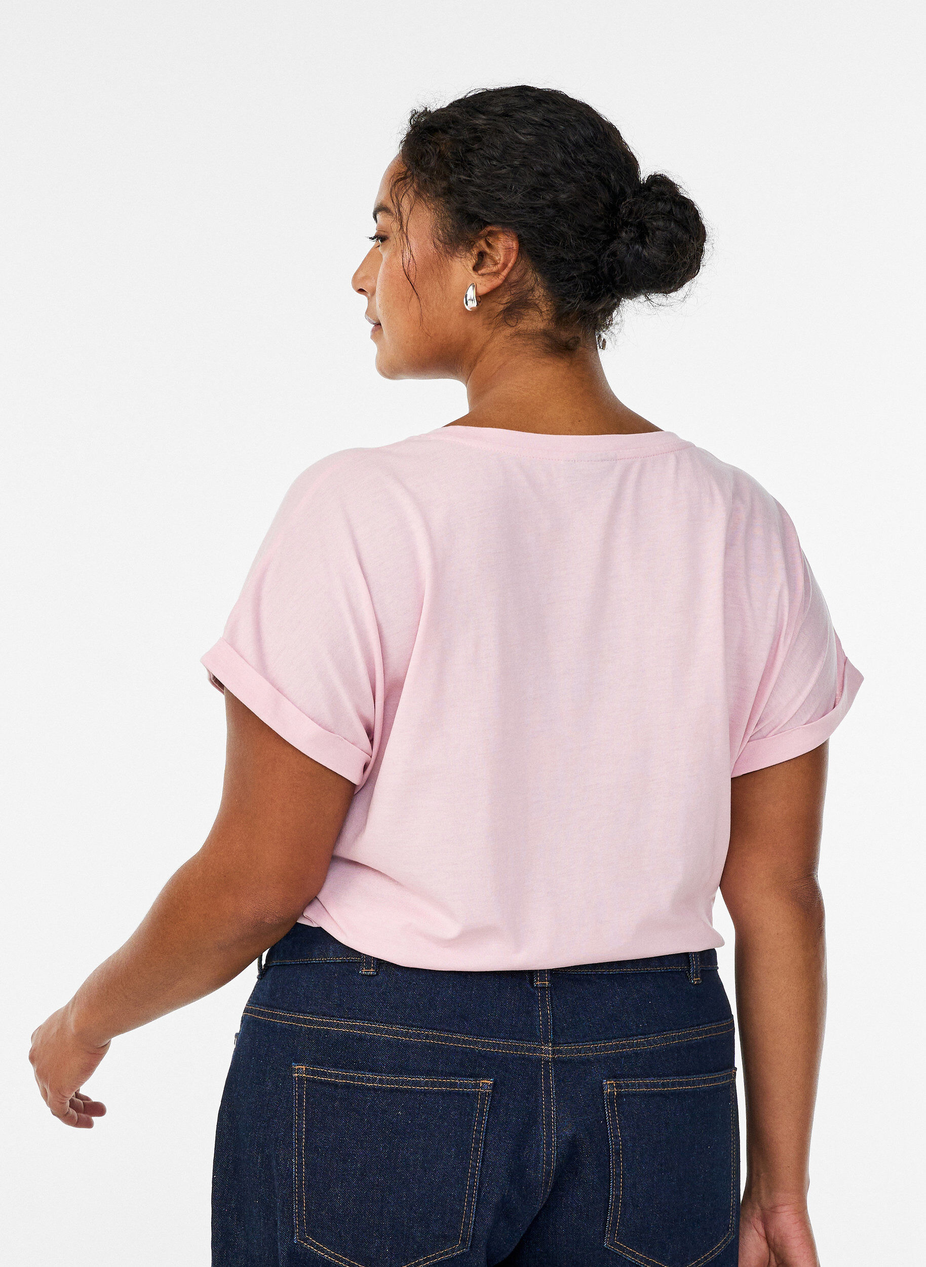ZizziKortermet t-skjorte i bomullsblanding, Rosa, Model image number 2