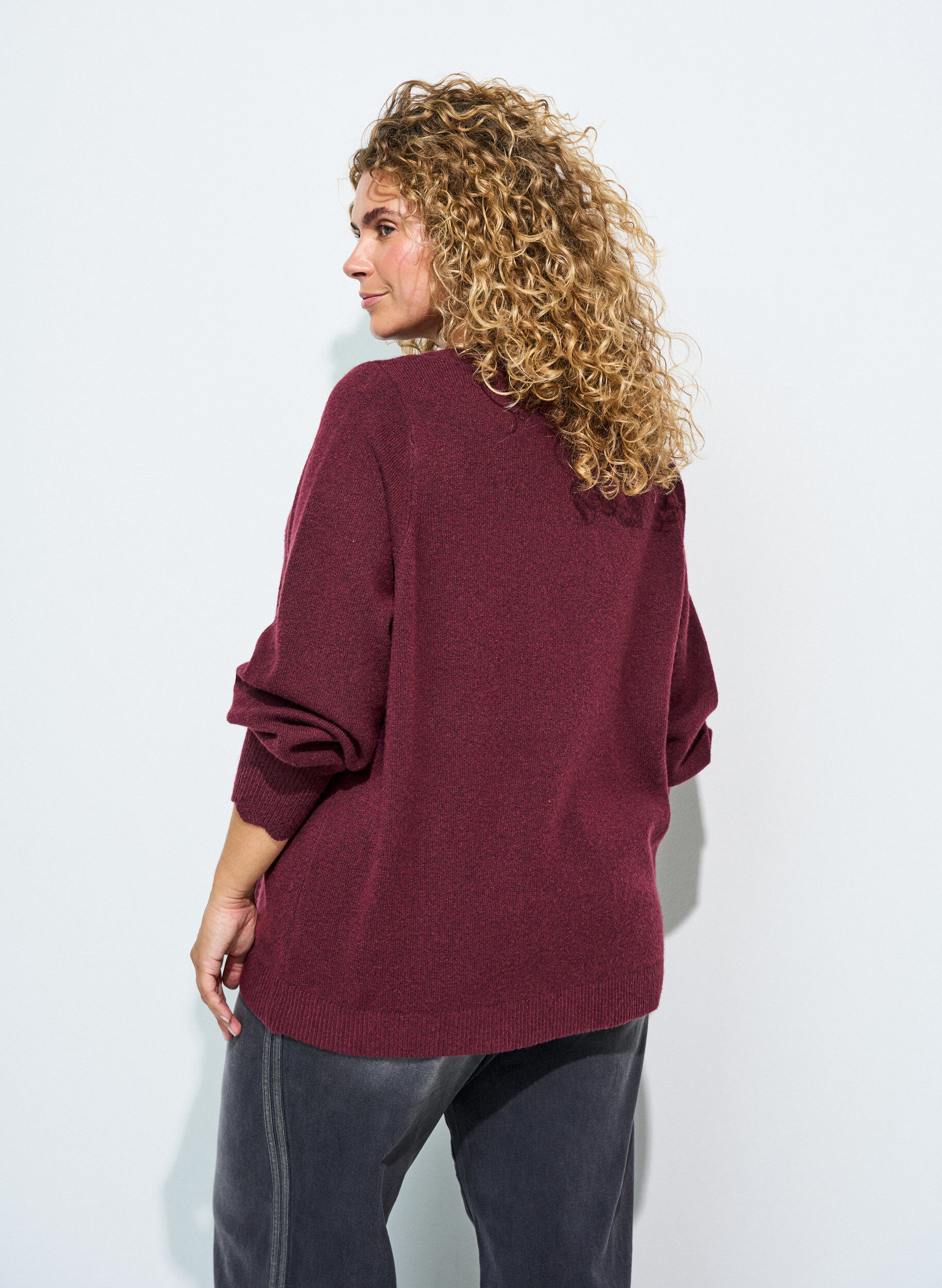 ZizziStrikkebluse med b&oslash;lgete kanter, R&oslash;d, Model image number 2