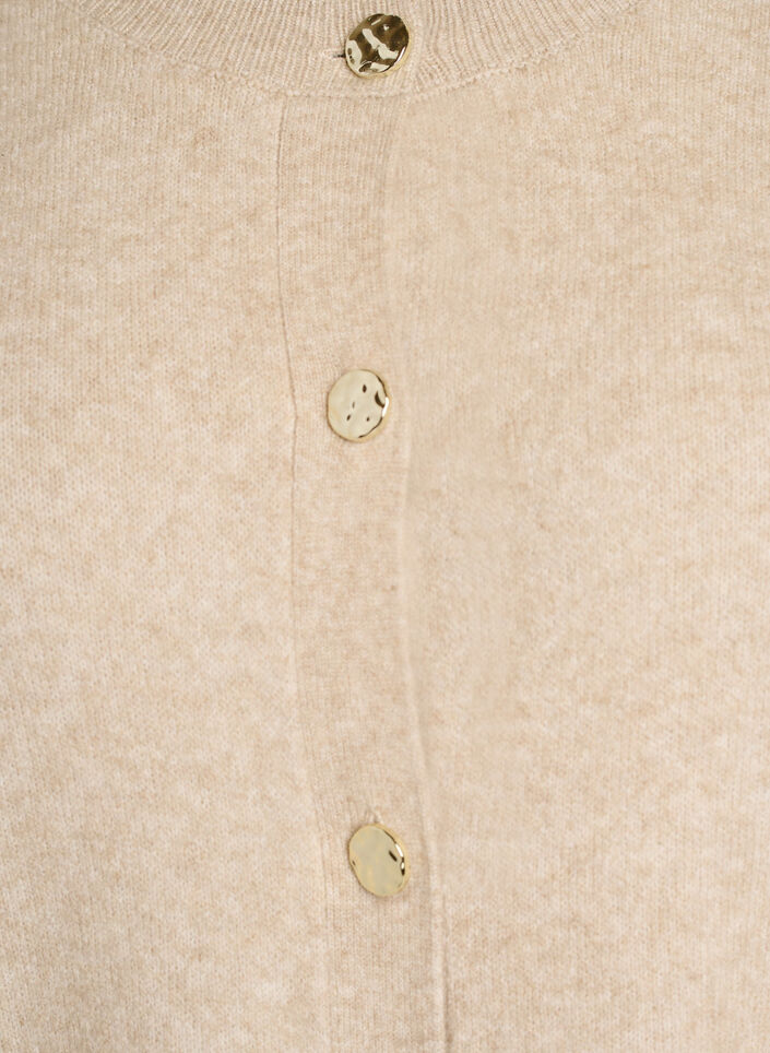Cardigan i myk strikk med gullfargede knapper, Beige, Packshot image number 2