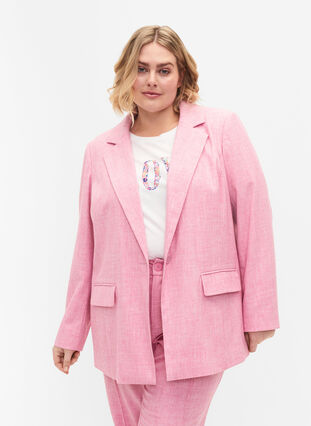 Melert blazer med knappelukking, Rosebloom, Model image number 0
