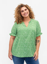Kortermet bluse med print, Green Ditsy, Model