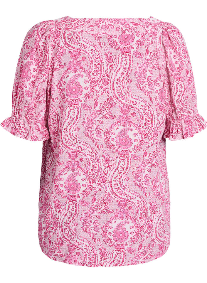 Viskose bluse med paisleym&oslash;nster og firkantet utringning, Rosa, Packshot image number 1