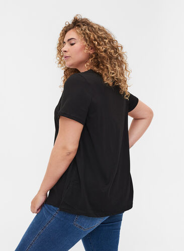 T-skjorte i bomull med A-form og trykk, Black, Model image number 1