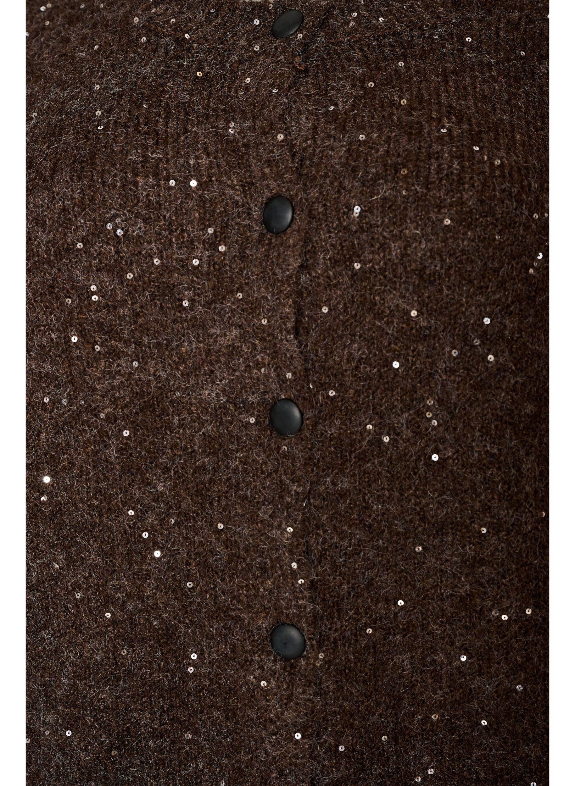ZizziCardigan med paljetter og knapper, Brun, Packshot image number 2