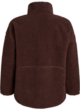 Zizzi Sporty teddyfleecejakke med glidelås, Hot Fudge, Packshot image number 1