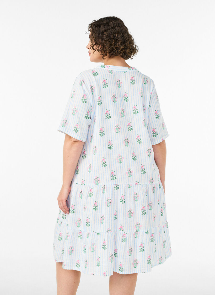 Kort A-linjekjole i bomullsmuslin, Vanilje, Model image number 2