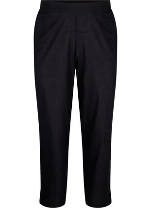 Ledig bukse i lin- og bomullsblanding, Black, Packshot image number 0