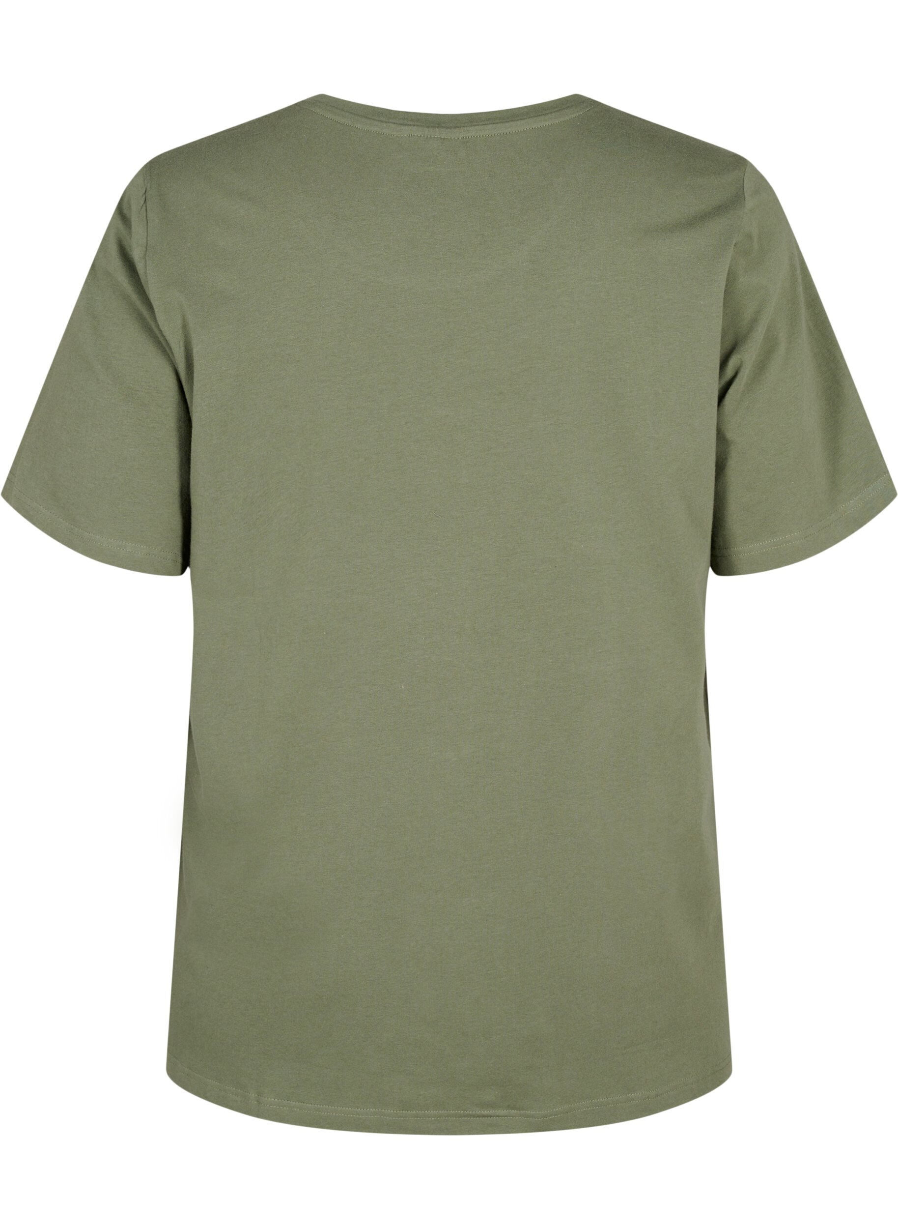 Zizzi T-skjorte i &oslash;kologisk bomull med broderidetaljer, Thyme, Packshot image number 1