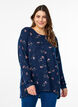 Blomstret bluse med lange ermer, Bl&aring;, Model image number 0