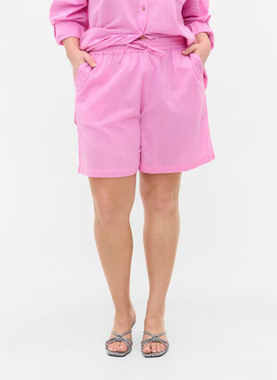 Løs shorts i bomullsblanding med lin, Begonia Pink, Model image number 1
