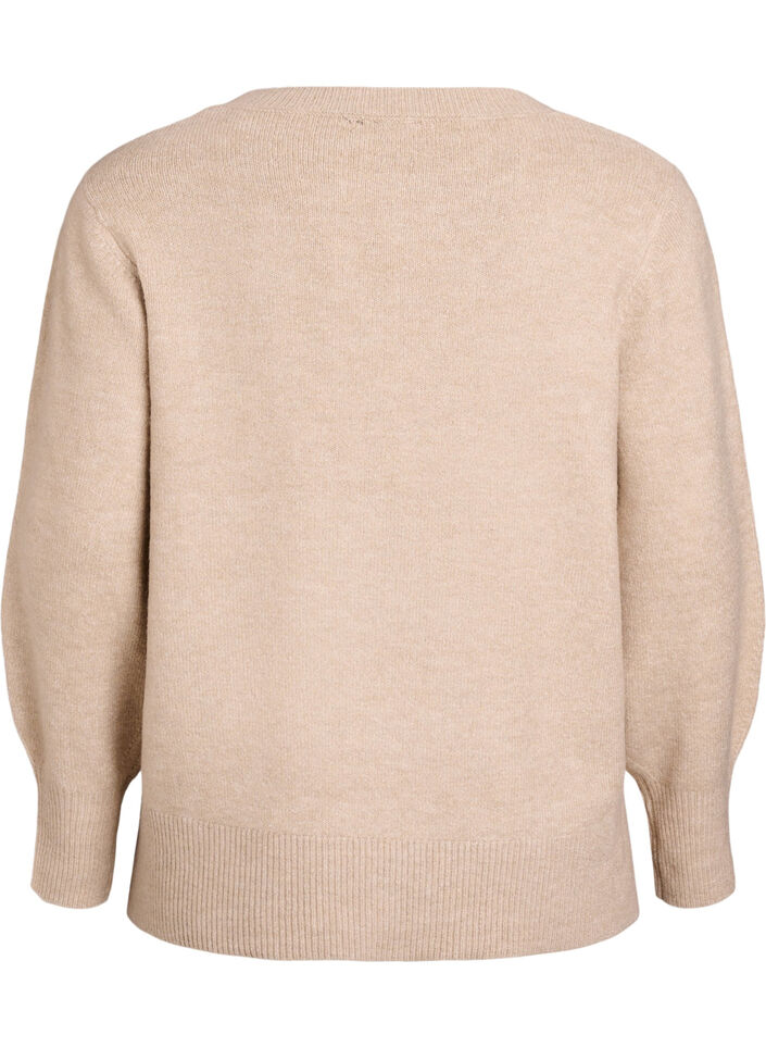 Strikkebluse med rhinesteiner, Beige, Packshot image number 1