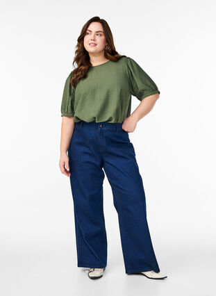 Zizzi Viskose bluse med 1/2 ermer, Grønn, Model image number 1