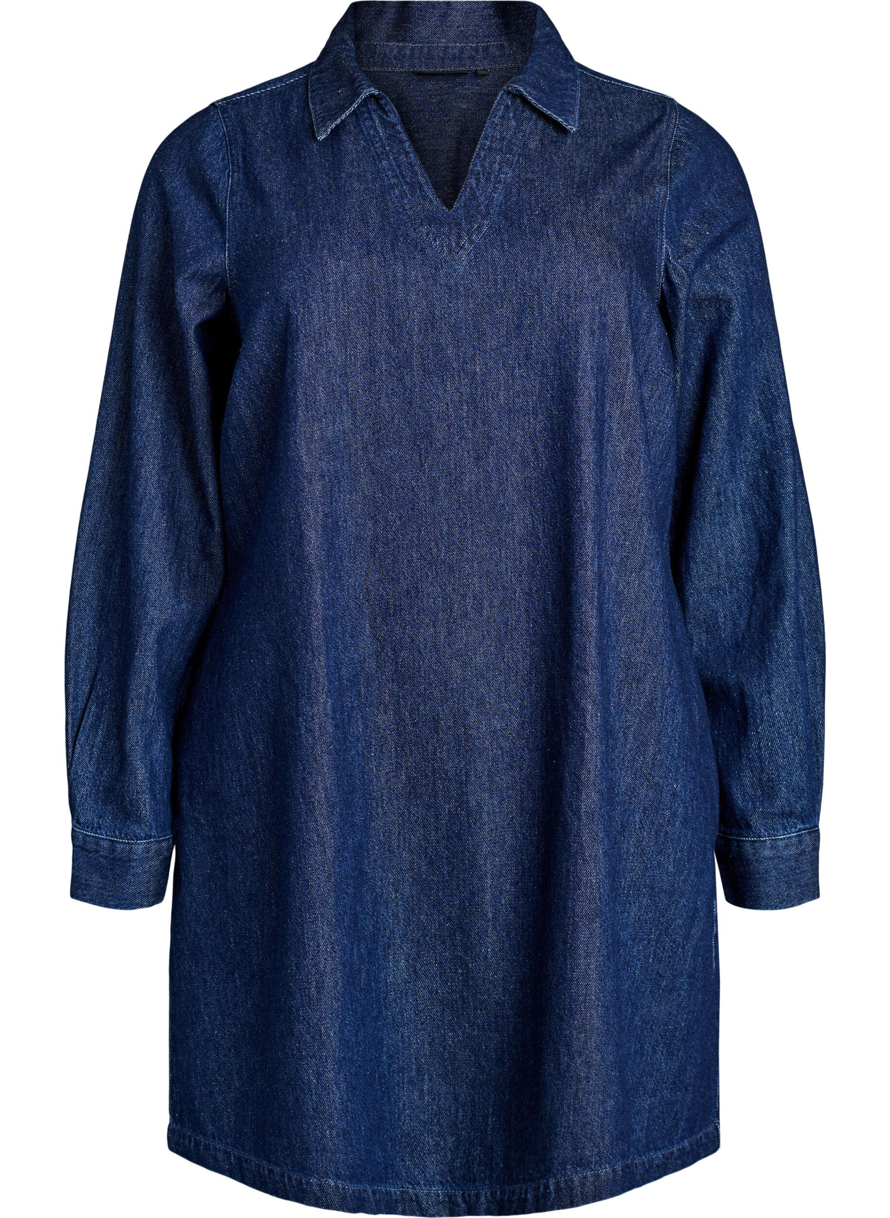 ZizziKort denimkjole med V-hals og krage, Bl&aring;, Packshot image number 0