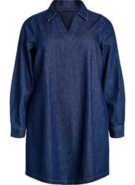 Kort denimkjole med V-hals og krage, Bl&aring;