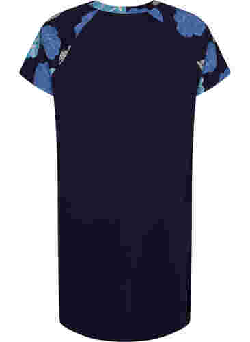 Kortermet nattkjole i bomull med mønster, Blue Flower, Packshot image number 1