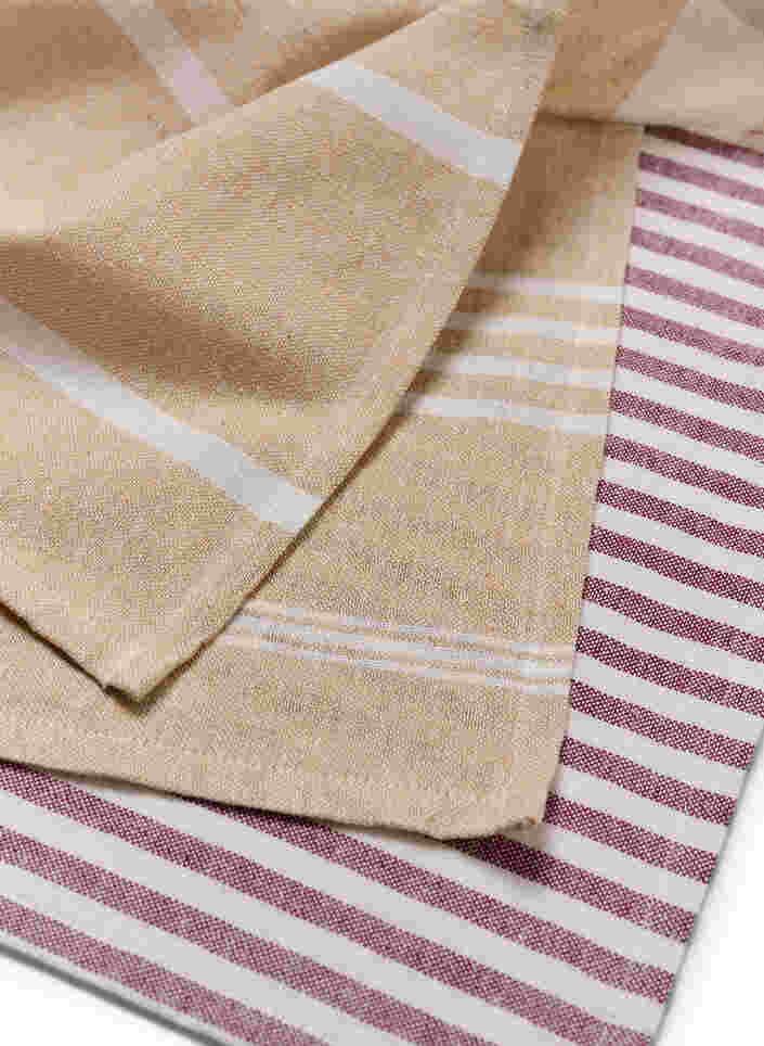 Stripete kjøkkenhåndkle i bomull, 3 stk., 3-Pack Beige/Red, Packshot image number 1