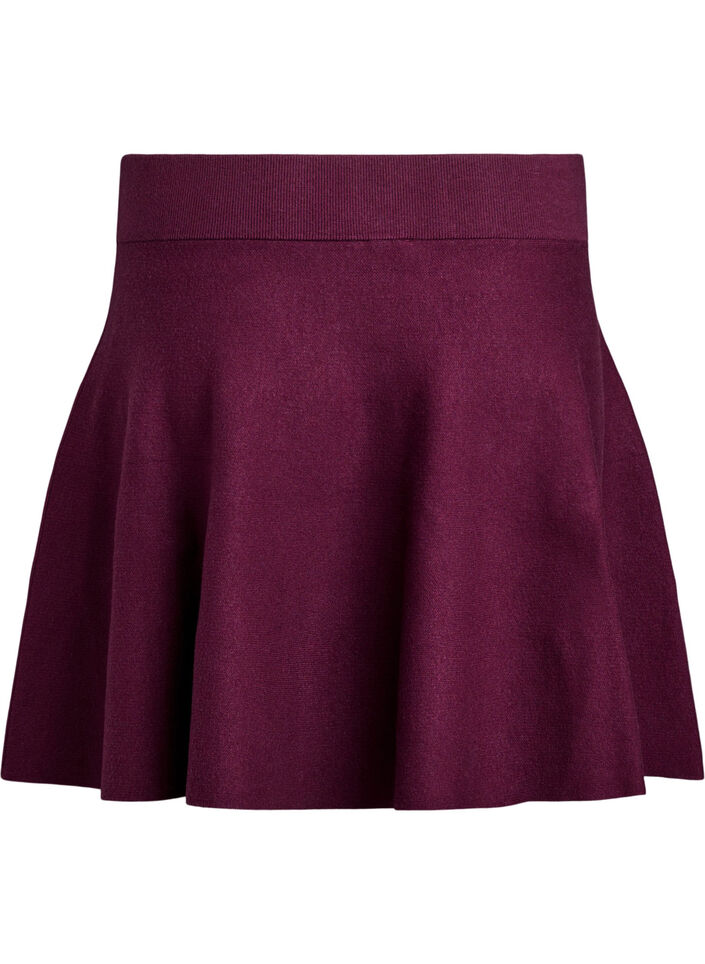 Kort strikket A-linjeformet skj&oslash;rt, M&oslash;rk Bordeaux, Packshot image number 1