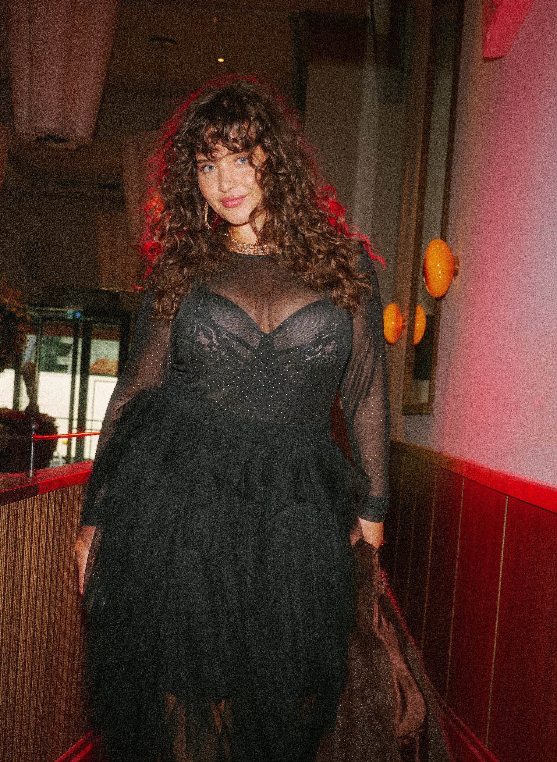 ZizziGjennomsiktig meshbluse med rhinesteiner, Svart, Image image number 0