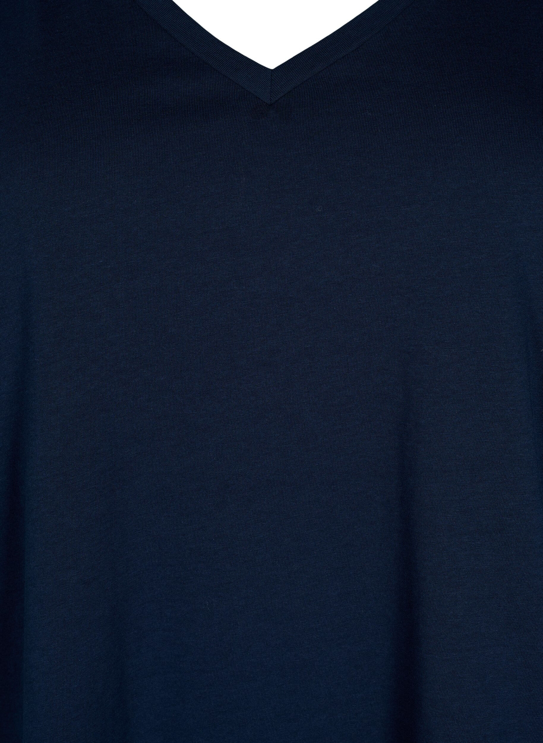 Zizzi T-skjorte av bomull med korte blondeermer, Bl&aring;, Packshot image number 2