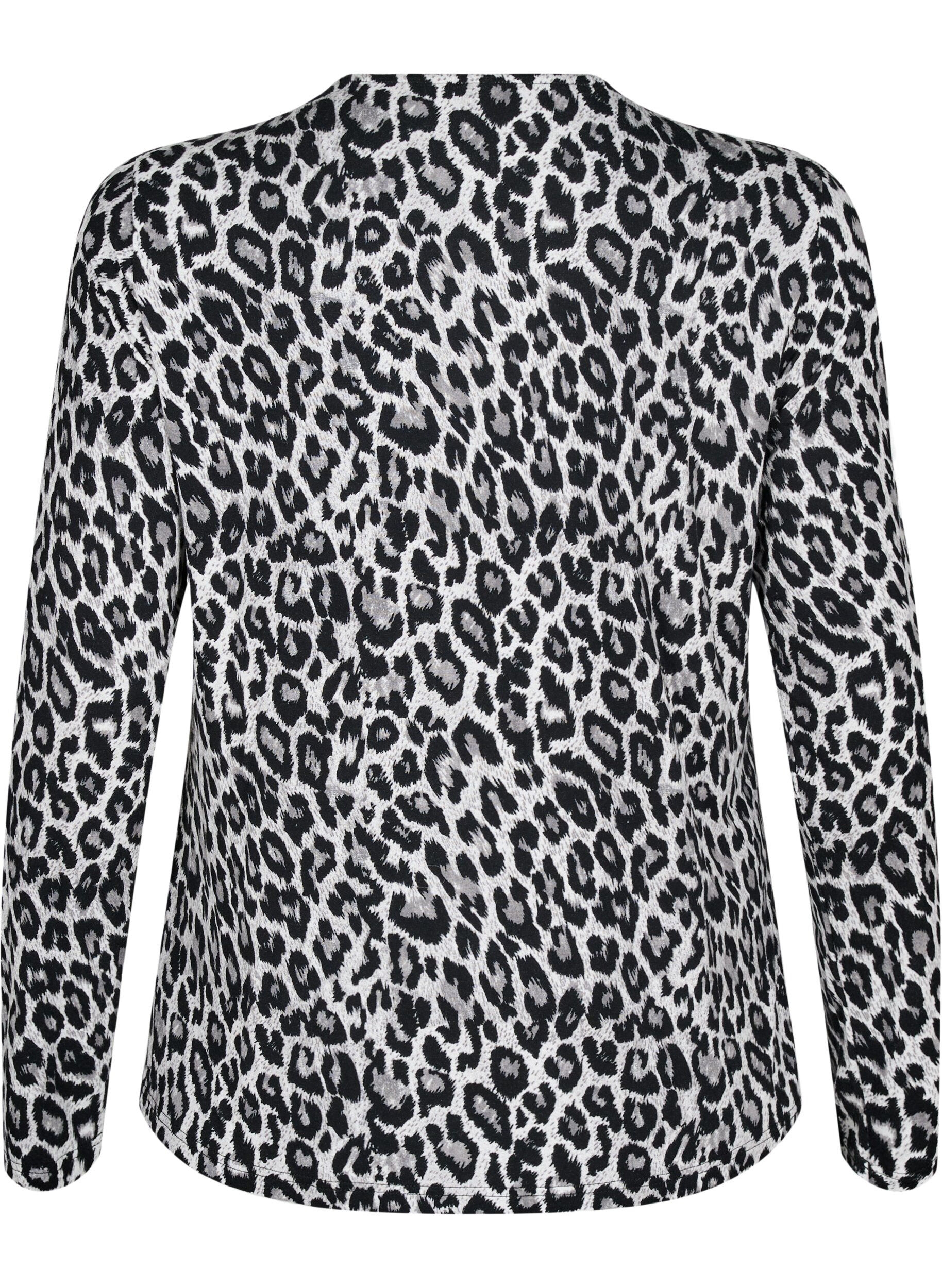 Zizzi Langermet bluse med leopardm&oslash;nster, Gr&aring;, Packshot image number 1