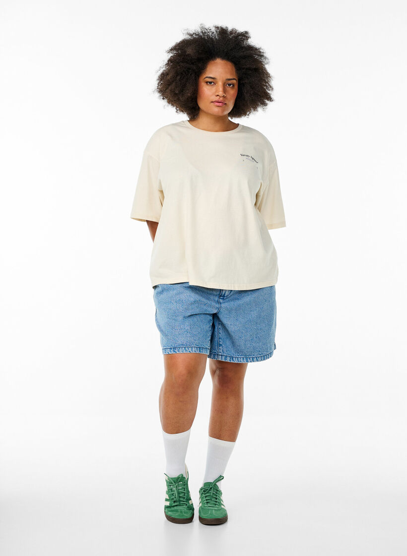 Oversized T-skjorte med ryggprint, Beige, Model image number 1