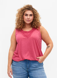 Ermeløs topp med blonder, Bright Rose Mel., Model