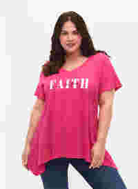 T-skjorte av bomull med korte ermer, Shocking Pink FAITH, Model