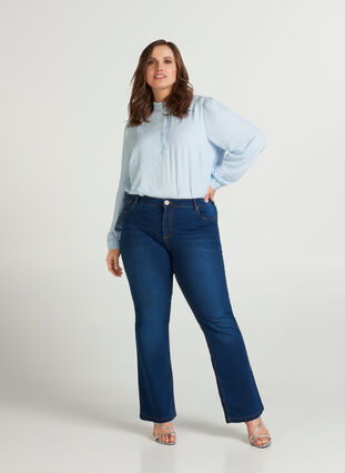 Ellen bootcut jeans med høyt liv, Blue denim, Model image number 1