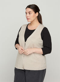 Strikkevest med V-hals og knapper, Pumice Stone Mel., Model