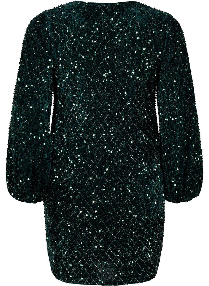 Paillettkjole med V-hals og rutemønster, Rain Forest Sequins, Packshot image number 1
