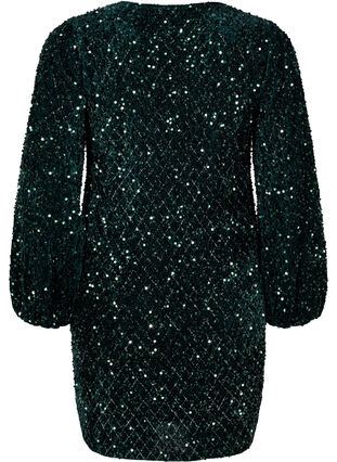 Zizzi Paillettkjole med V-hals og rutemønster, Rain Forest Sequins, Packshot image number 1