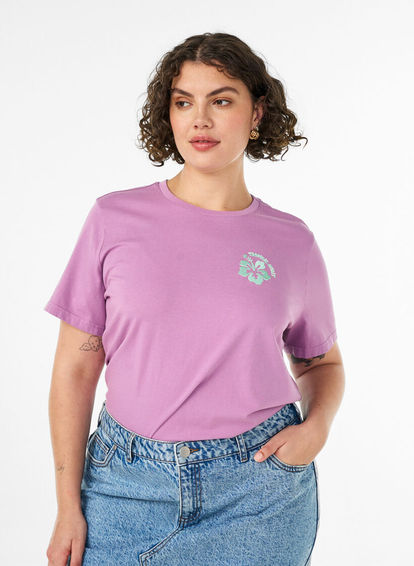 T-skjorte i &oslash;kologisk bomull med ryggtrykk, Rosa, Model image number 0