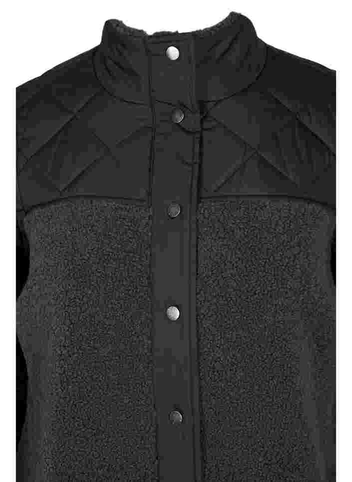 Quiltet jakke med teddy og knappelukking, Black Comb, Packshot image number 2