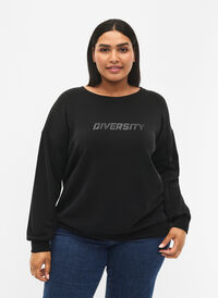 Sweatshirt med teksttrykk, Black, Model
