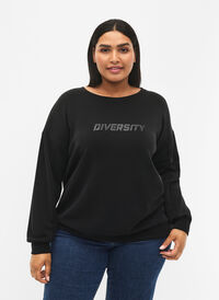 Heftig genser med teksttrykk, Black, Model