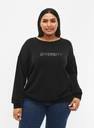 Sweatshirt med teksttrykk, Black, Model image number 0