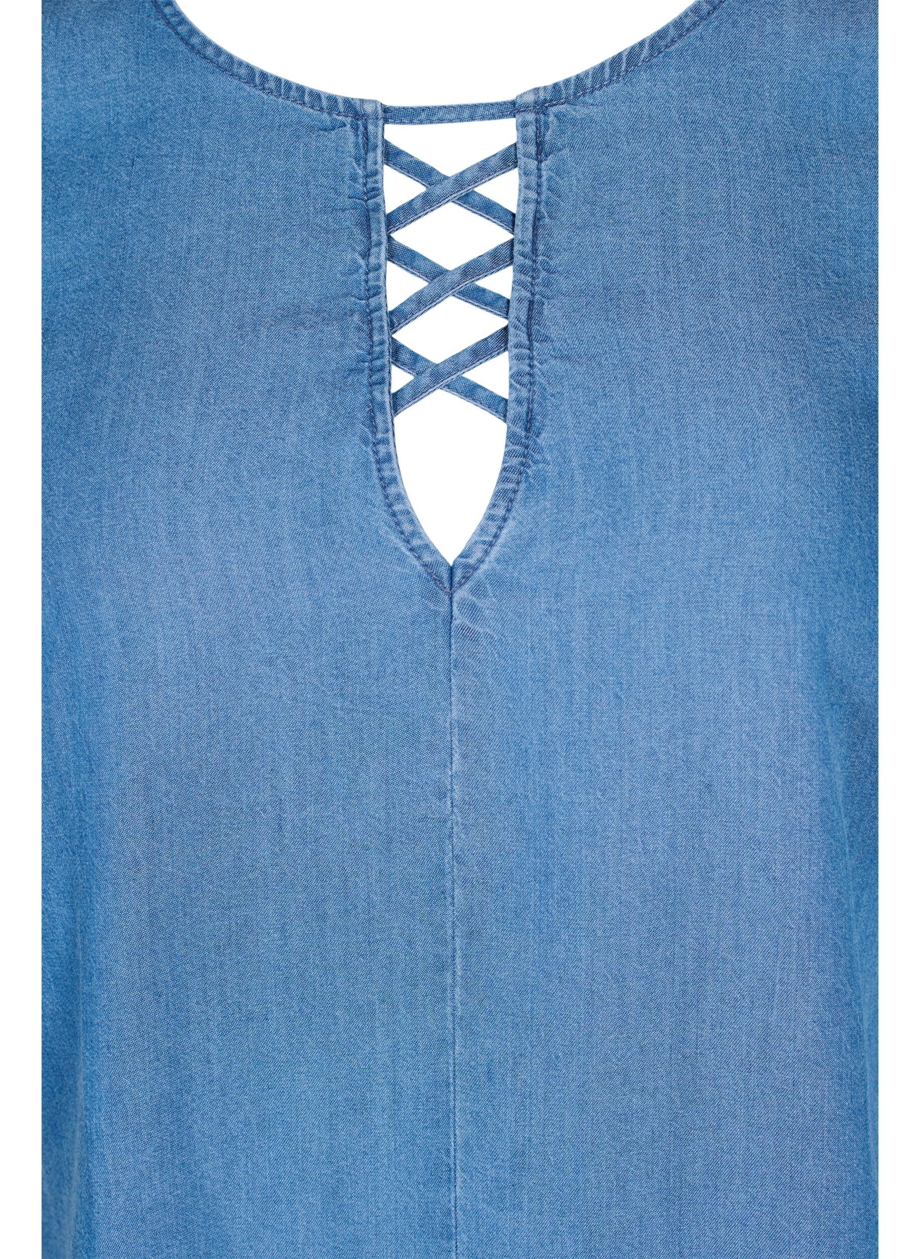 Zizzi Kortermet bluse i lyocell (TENCEL&trade;), Blue denim, Packshot image number 2