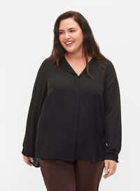 Ensfarget skjorte med V-hals, Black, Model
