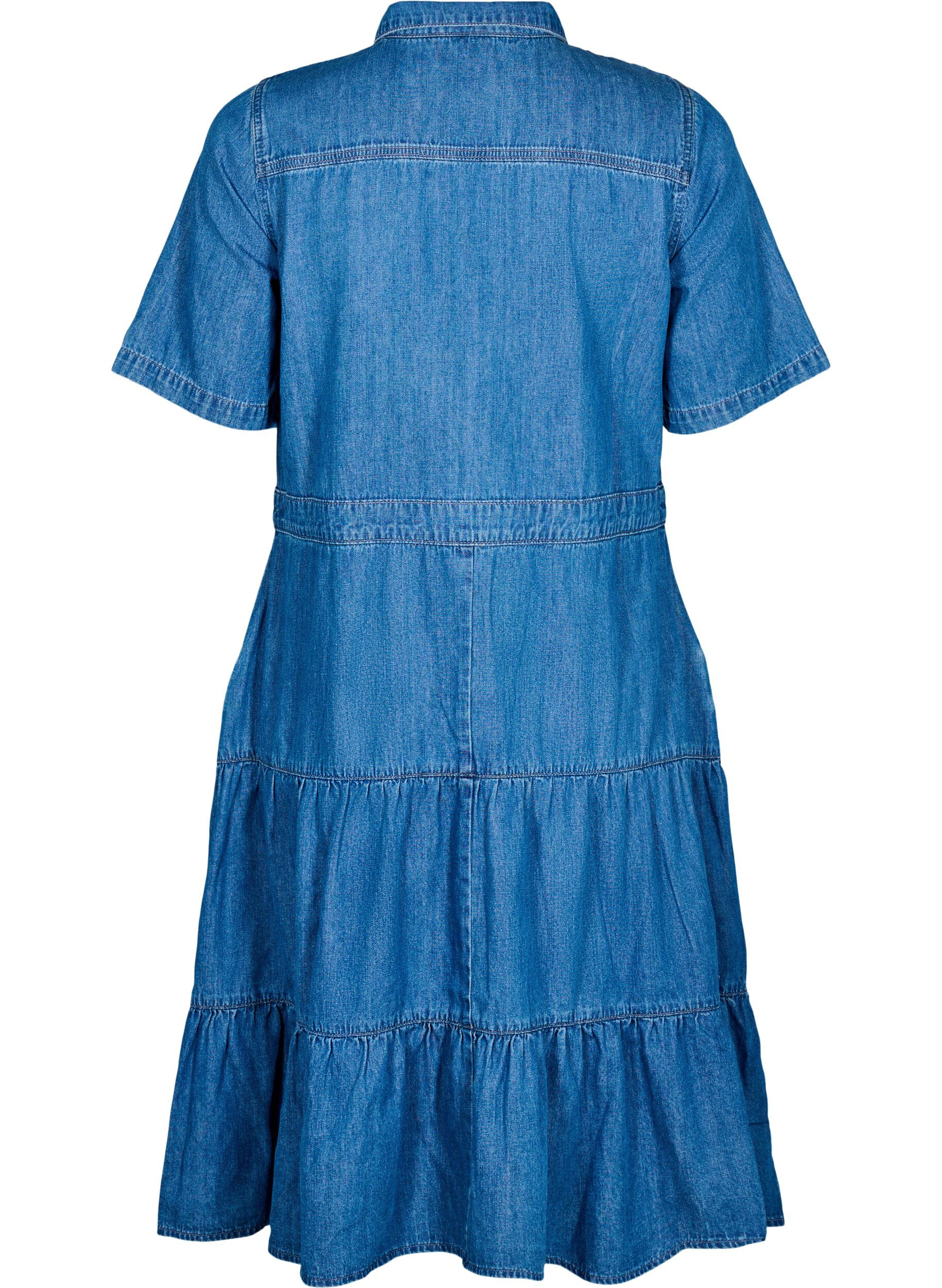 ZizziMidikjole i denim med knapper og korte ermer, Bl&aring;, Packshot image number 1