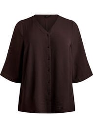 Shirt blouse with V-neck and 3/4 sleeves, Brown